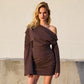 Solid Color Long Sleeve Off-the-shoulder Upper Body Loose Short Dress