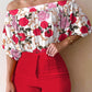 Women's Fashionable Elegant Floral Printed Top And Shorts Suit
