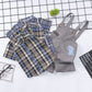 Summer Children's Suit Cotton Plaid Shirt Suspender Pants Two-piece Suit