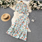 Floral Womens Cross V Neck Strap Crop Top And High Waisted Flared Skirt Two Piece Set