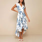 Women's Short-sleeved V-neck Digital Printing Irregular Front Short Back Length Dress