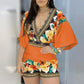 Women's Fashion Partial Print Jumpsuit Shorts