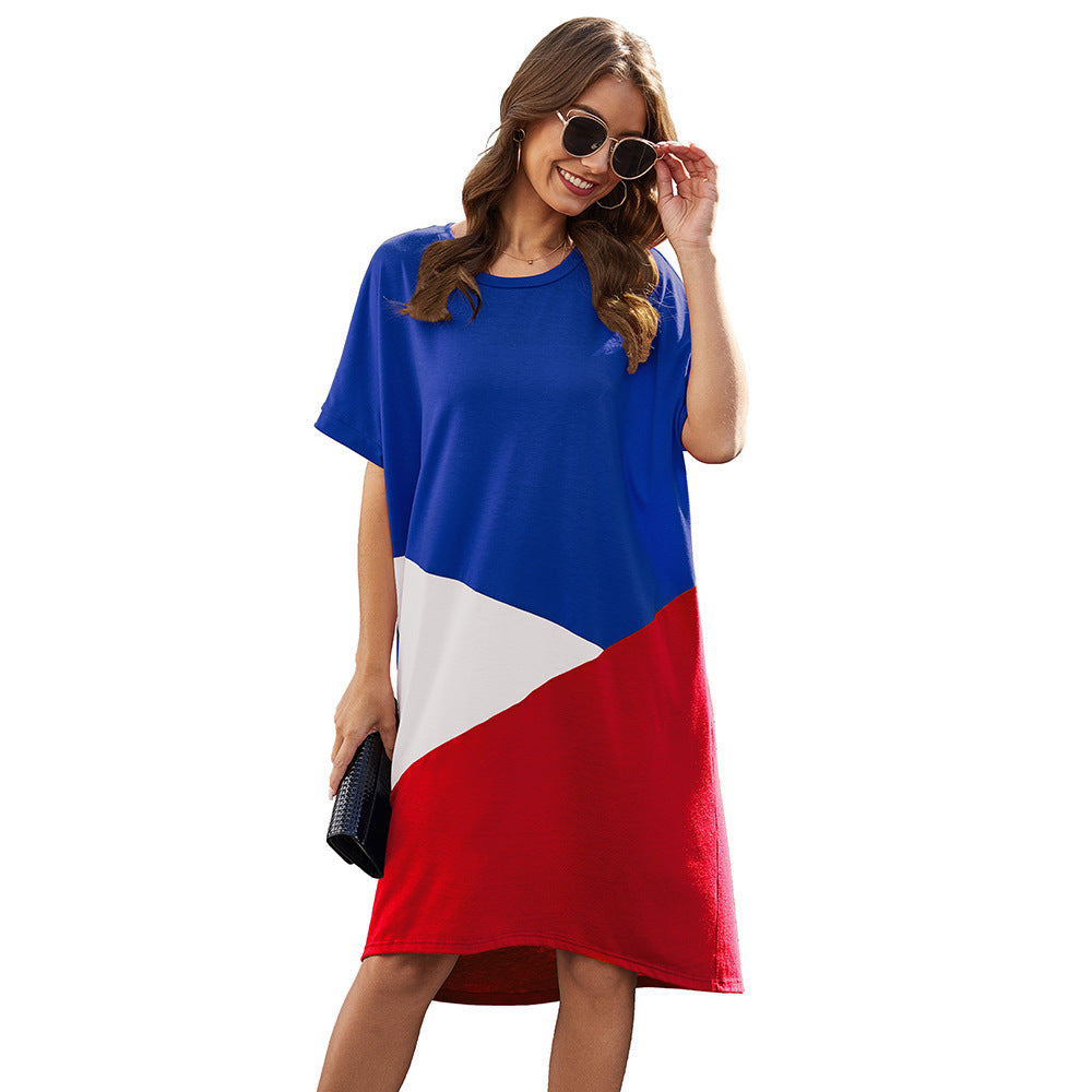 Women's Round Neck Short Sleeve Mid-length Irregular Loose Dress