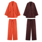 Two-color V-neck Single Button Coat Waist Wide Leg Trousers Two-piece Suit