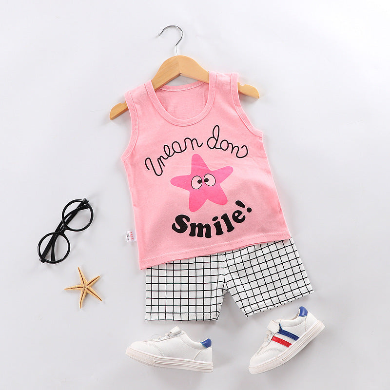 Vêtements pour bébés, ensemble deux pièces sans manches en coton avec bretelles