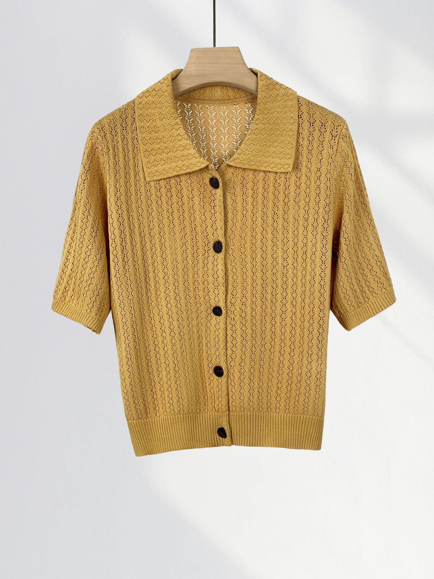Textured French POLO Lapel Short Sleeve Sweater