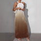Womens Gradient-Color Fashionable Sexy Backless Halter Dress