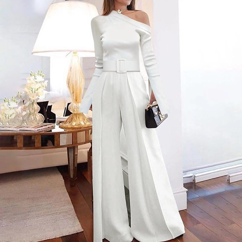 New Style Long-sleeved Jumpsuit Slim Casual Wide-leg Pants