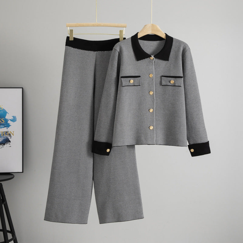 Classic Style Fashion Women's Temperament Coat Wide-leg Pants Two-piece Set