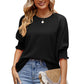 Women's Loose T-shirt With Elastic Sleeves Solid Color Outfit Fashion Tops Clothes