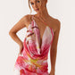 Womens Dress New Style Boat Neck One-Shoulder Crossbody Sexy Printed Dress