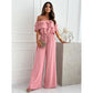 Ruffled Short Sleeves Elastic And Waisted Wide Leg Jumpsuit Trousers