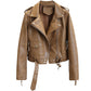 Slim Slimming Snake Print Biker Jacket Brown Jacket