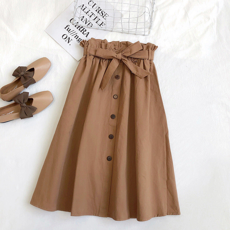 Jupe taille haute à simple boutonnage style preppy pour femme