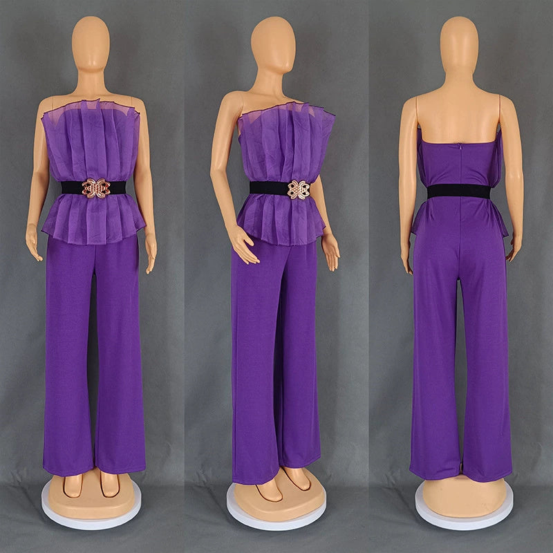 Fashion Solid Color Jumpsuit Off Shoulder Casual Suit