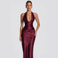 Neck-hanging Deep V-neck Pleated Lace-up Sexy Off-shoulder Slim-fit Long Dress