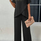 Women'S Elegant Solid Color Polyester 2pcs Set, Crew Neck Short Sleeve Top And Long Pants