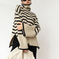 Pull à col roulé rayé tendance, décontracté, ample, fendu, design, hauts d'hiver, vêtements pour femmes