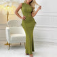 European And American-style Summer Slim-fit Fishtail Asymmetrical Top And Lace-up Maxi Skirt Set