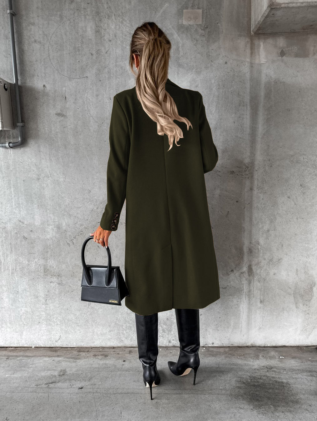 Manteau à manches longues et revers pour femme, veste longue et slim, couleur unie, à double boutonnage, tendance hiver