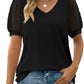 Women's T-shirt Solid Color V-neck Simple Mesh Bubble Sleeve