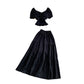 Hollowed-out Embroidered V-Neck Shirt With Ruffled Long Skirt