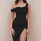 Women's Shoulder Stitching Irregular Slit Dress