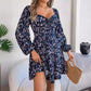 Robe à imprimé floral à manches lanternes, décontractée et sexy, col carré, manches longues, coupe trapèze, vêtements pour femmes