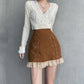 Ladies Fashion Patchwork Tie Corduroy Skirt