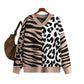 Women's Leopard Patchwork Mixed Knit Pullover Sweater