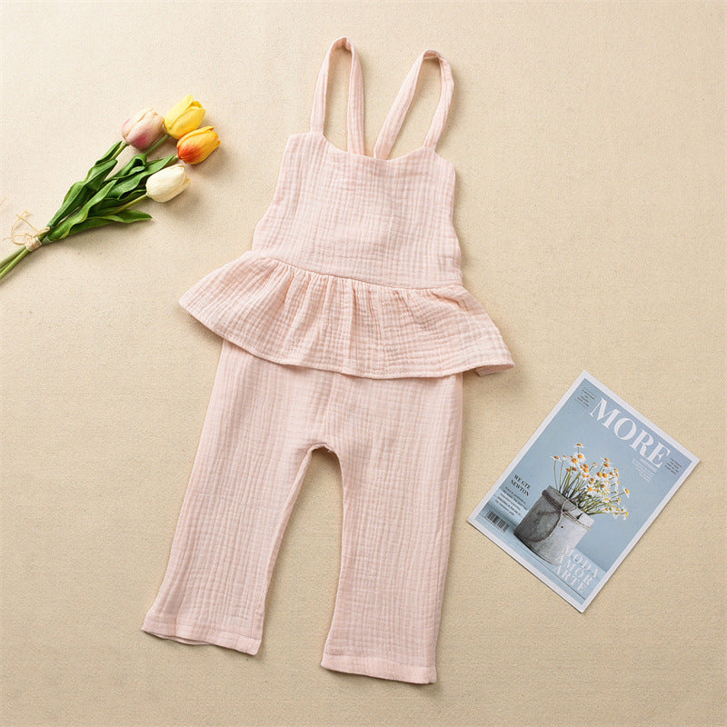 Combinaison à lacets en coton de couleur unie pour filles