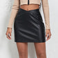 Jupe en cuir PU pour femme, taille en V, nombril exposé