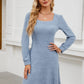 Woman Square-neck Lantern Sleeve Pocket Long Sleeve Dress