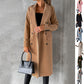 Manteau à manches longues et revers pour femme, veste longue et slim, couleur unie, à double boutonnage, tendance hiver
