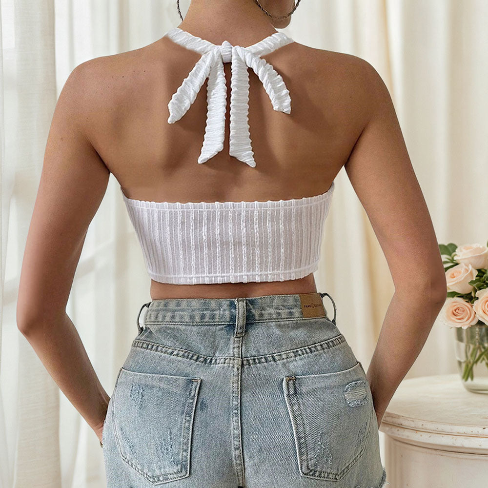 Women's Fringe Sexy Halter Top Summer New Design Short Sleeveless Shirt