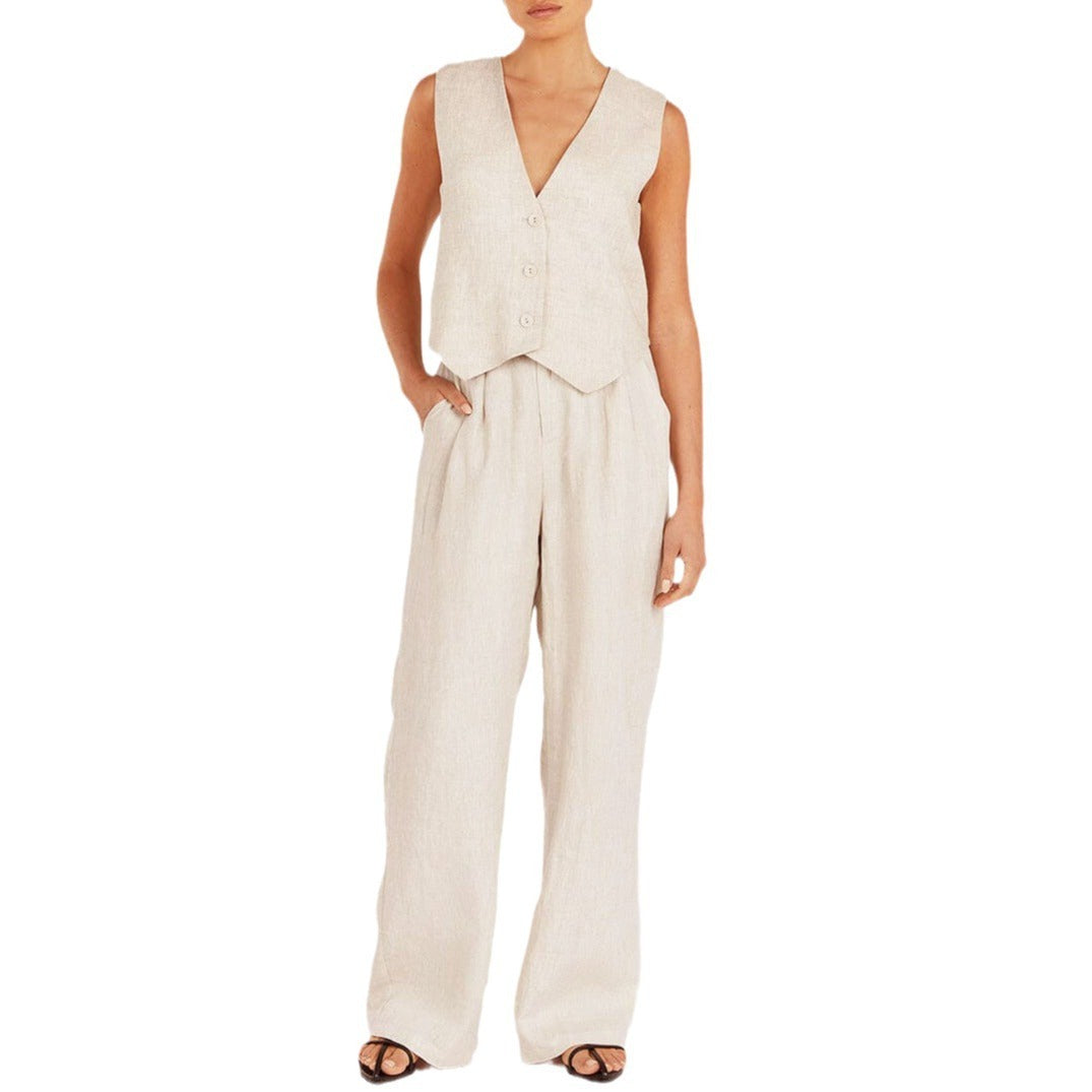 Solid Color Vest High Waist Trousers Two-piece Set