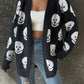 Women's Fashion Casual Halloween Skull Jacquard Knitted Long Sleeve Cardigan