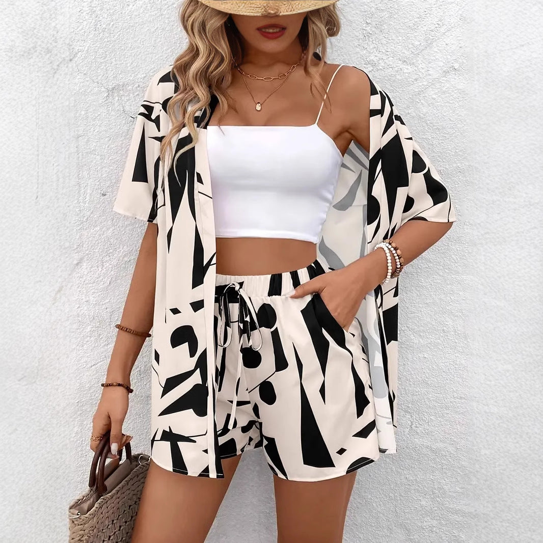Printed Set Loose-fitting Shirt And Shorts Two-piece