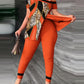 Women's Fashion Casual Slit Diagonal Collar Printing Suit