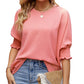 Women's Loose T-shirt With Elastic Sleeves Solid Color Outfit Fashion Tops Clothes