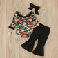 Ensemble barboteuse camouflage à manches longues et pantalon évasé noir pour fille
