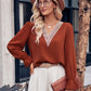 Women's V-neck Lace Ruffle Sleeve Loose Top