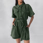Women's Retro Short Sleeve Lapel Wide-leg Pants Lace-up