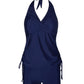 Two-piece Split Strap Drawstring Swimsuit With Boyshorts