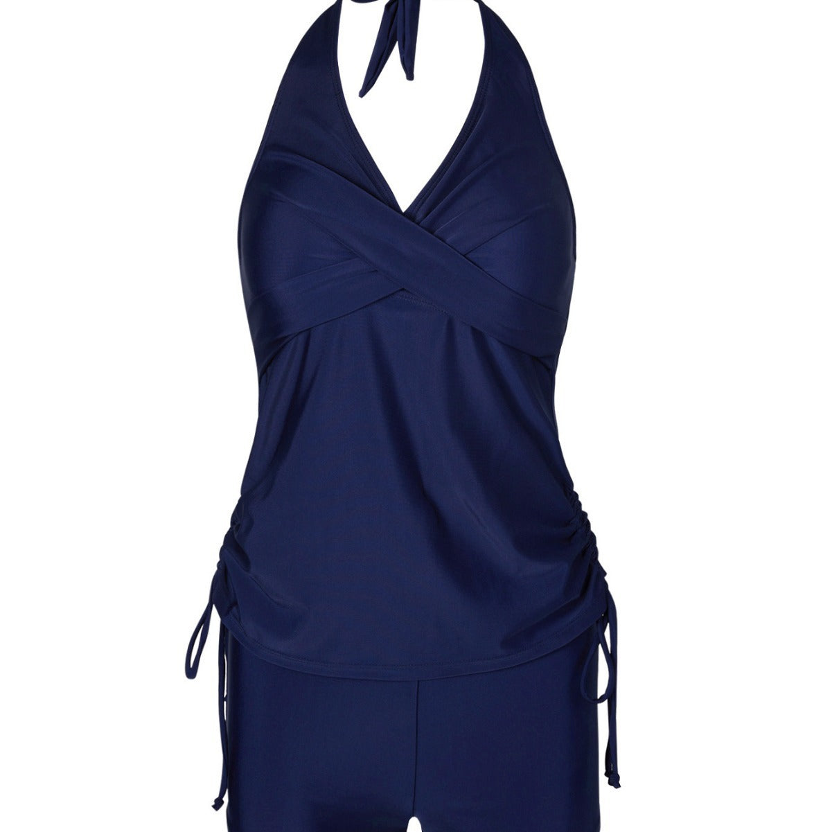 Two-piece Split Strap Drawstring Swimsuit With Boyshorts