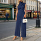 Casual Sleeveless Solid-color Boat-neck Wide-leg Jumpsuit