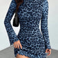 Womens Leopard Print Crew Neck Long Sleeve Dress