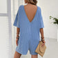 Women's Loose Pockets Back V-neck Short-sleeved Jumpsuit