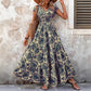 Stylish And Elegant V-neck Short-sleeve Vintage-print Dress