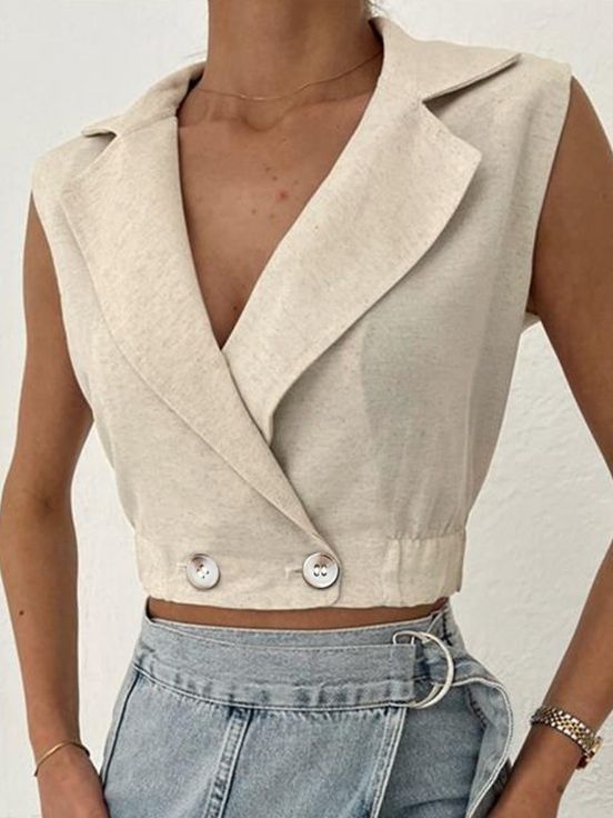 Women's Fashion V-neck Cotton Linen Vest Top